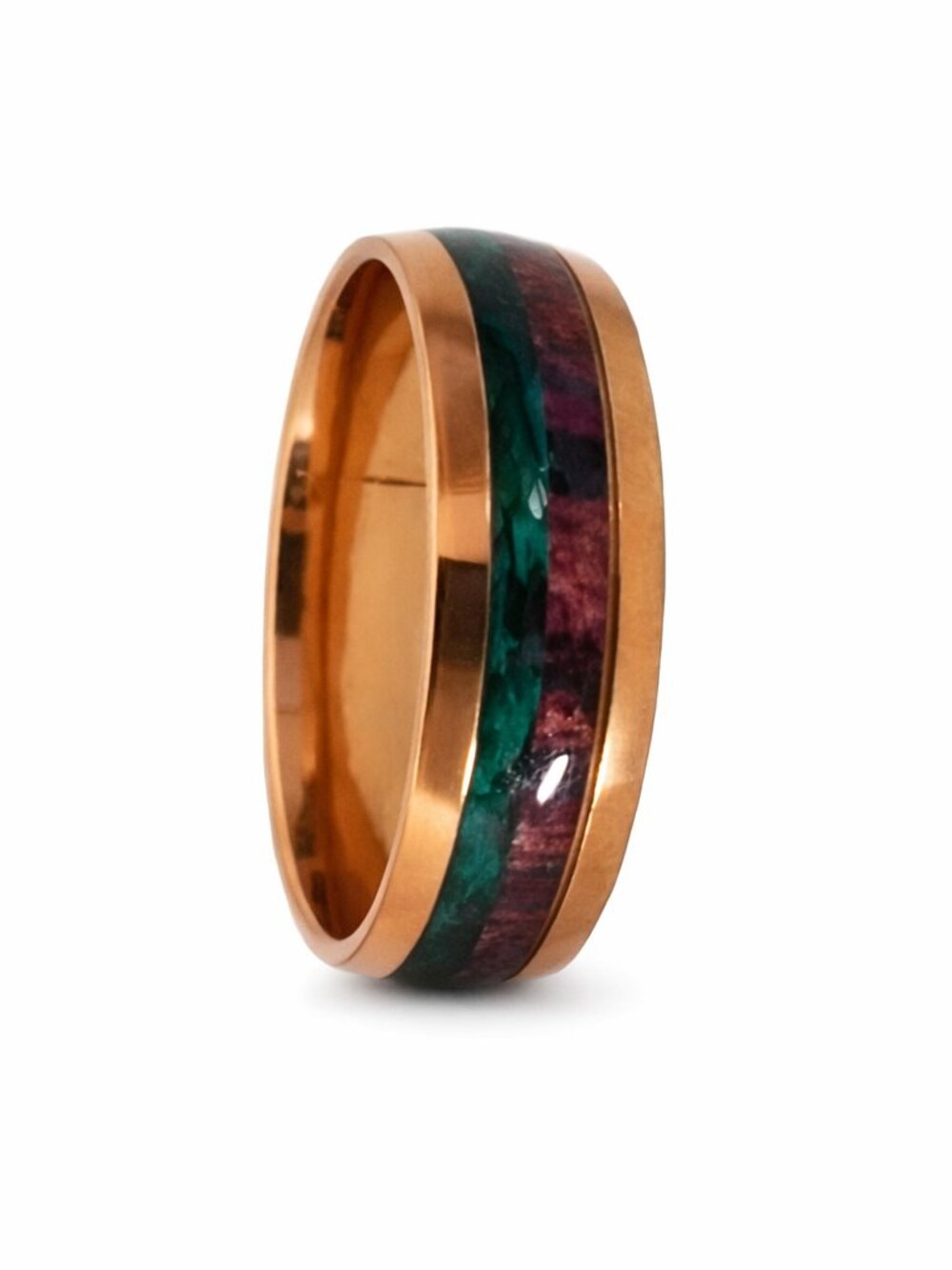 Size 13 Emerald Timber Inlay Band – 8mm Rose Gold Stainless Steel Wedding Band
